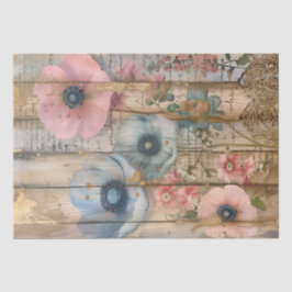 Rustiek hout, Pastel Bloemen Decoupage Tissuepapier
