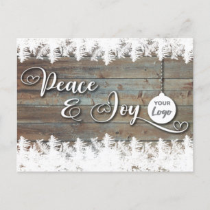 Rustiek hout Peace & joy bedrijfslogo Feestdagenkaart
