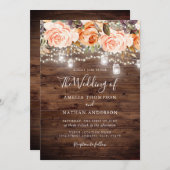 Rustiek Hout Perzik Bloemen Lichten Trouwen Kaart (Voorkant / Achterkant)