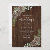 Rustiek Hout Pine Cone Winter Wedding Kaart (Voorkant)