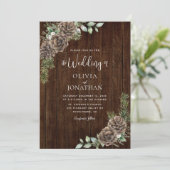 Rustiek Hout Pine Cone Winter Wedding Kaart (Staand voorkant)