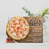 Rustiek Hout Pizza Verjaardagsfeest Kaart (Staand voorkant)