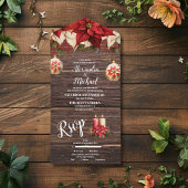 Rustiek hout Poinsettia bloemenkerst bruiloft All In One Uitnodiging