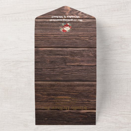 Rustiek hout Poinsettia bloemenkerst bruiloft All In One Uitnodiging (Buitenkant)