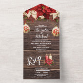 Rustiek hout Poinsettia bloemenkerst bruiloft All In One Uitnodiging (Binnen)