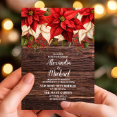 Rustiek hout Poinsettia bloemenkerst bruiloft Kaart