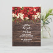 Rustiek hout Poinsettia bloemenkerst bruiloft Kaart (Staand voorkant)