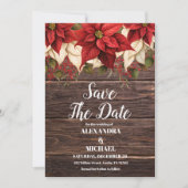 Rustiek hout Poinsettia bloemenkerst bruiloft Save The Date (Voorkant)