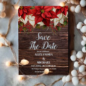 Rustiek hout Poinsettia bloemenkerst bruiloft Save The Date
