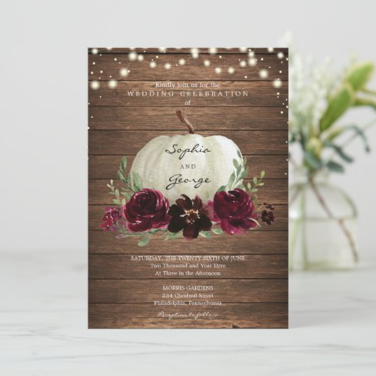Rustiek Hout Pompoen bruiloft uitnodiging (Staand voorkant)
