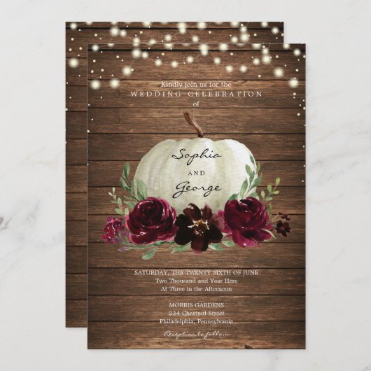Rustiek Hout Pompoen bruiloft uitnodiging (Voorkant / Achterkant)