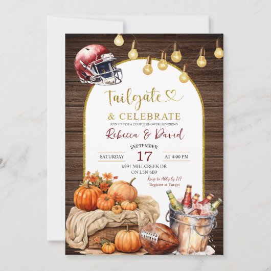 Rustiek Hout Pompoen Football Paar Trouwdouche Kaart (Voorkant)