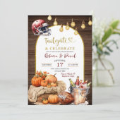 Rustiek Hout Pompoen Football Paar Trouwdouche Kaart (Staand voorkant)