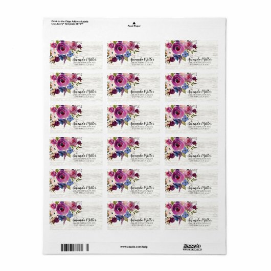 Rustiek hout pruim blauw bloemen retour adres labe etiket (Full Sheet)