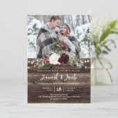 Rustiek Hout QR Code Foto Kerst Huwelijk Kaart (Staand voorkant)