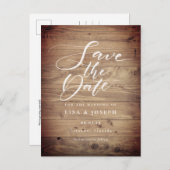 Rustiek Hout QR Code Script Bruiloft Save the Date Briefkaart (Voorkant / Achterkant)