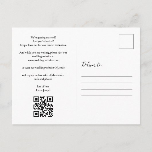 Rustiek Hout QR Code Script Bruiloft Save the Date Briefkaart (Achterkant)
