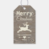 Rustiek Hout Rendier Beige Vrolijk Kerstfeest Cadeaulabel (Voorkant)