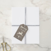Rustiek Hout Rendier Beige Vrolijk Kerstfeest Cadeaulabel (Met Touw)