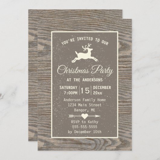 Rustiek Hout Rendier Country Beige Kerstfeest Kaart (Voorkant / Achterkant)