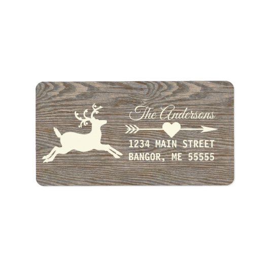 Rustiek hout rendier vakantie retour adres etiket (Voorkant)
