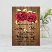 Rustiek hout rode bloemen romantische bruiloft uit kaart (Staand voorkant)