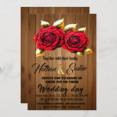 Rustiek hout rode bloemen romantische bruiloft uit kaart (Voorkant / Achterkant)