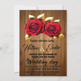 Rustiek hout rode bloemen romantische bruiloft uit kaart