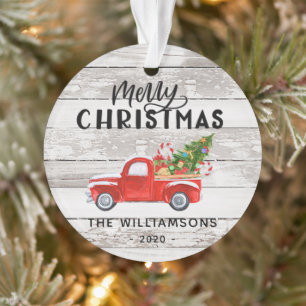 Rustiek Hout  Rode Vrachtwagen Custom Christmas Ornament
