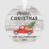Rustiek Hout  Rode Vrachtwagen Custom Christmas Ornament (achterkant)