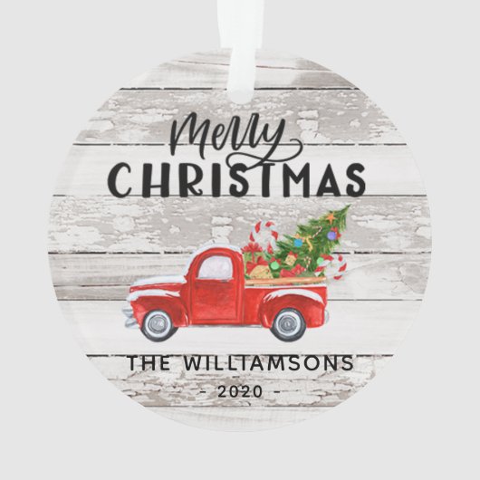 Rustiek Hout  Rode Vrachtwagen Custom Christmas Ornament (achterkant)