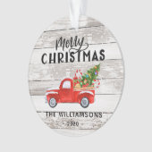 Rustiek Hout  Rode Vrachtwagen Custom Christmas Ornament (voorkant)