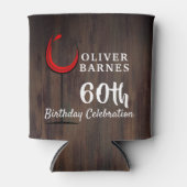 Rustiek Hout Rode Wijn 60e Verjaardagsfeestje Blikjeskoeler (Voorkant)