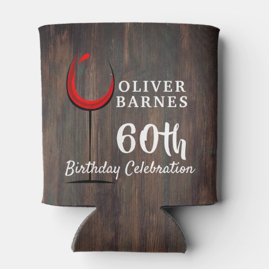 Rustiek Hout Rode Wijn 60e Verjaardagsfeestje Blikjeskoeler (Achterkant)