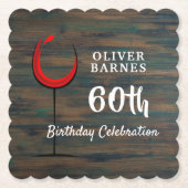 Rustiek Hout Rode Wijn 60e Verjaardagsfeestje Kartonnen Onderzetters (Voorkant)