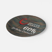 Rustiek Hout Rode Wijn 60e Verjaardagsfeestje Papieren Bordje (Gekanteld)