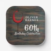 Rustiek Hout Rode Wijn 60e Verjaardagsfeestje Papieren Bordje (Voorkant)