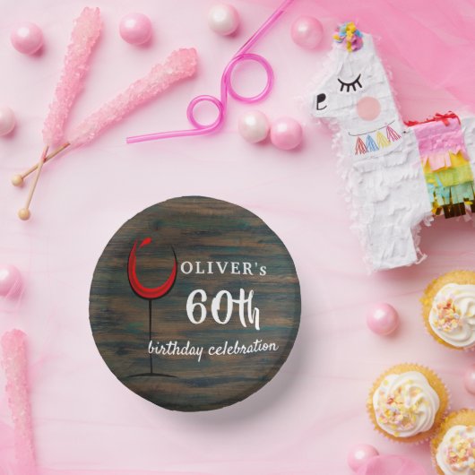 Rustiek Hout Rode Wijn 60e Verjaardagsfeestje Papieren Kommen (Feest)