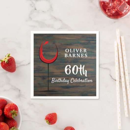 Rustiek Hout Rode Wijn 60e Verjaardagsfeestje Servet (Insitu)