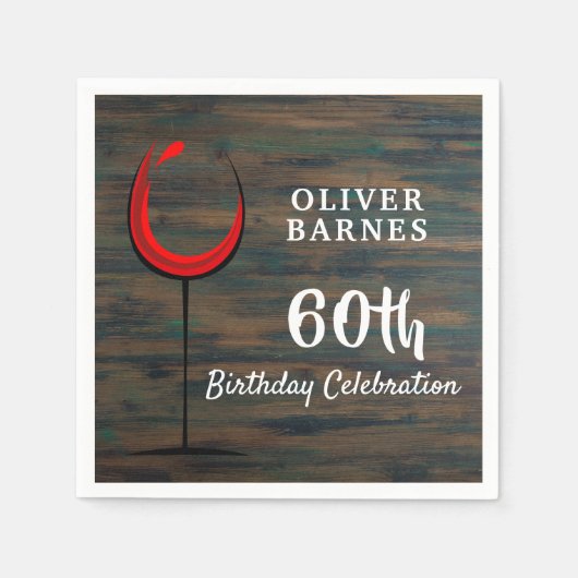 Rustiek Hout Rode Wijn 60e Verjaardagsfeestje Servet (Voorkant)
