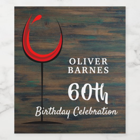 Rustiek Hout Rode Wijn 60e Verjaardagsfeestje Wijn Etiket (Enkel label)