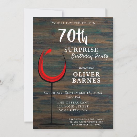 Rustiek Hout Rode Wijn 70ste Verjaardag Surprise P Kaart (Voorkant)