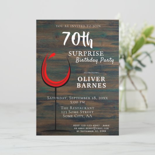 Rustiek Hout Rode Wijn 70ste Verjaardag Surprise P Kaart (Staand voorkant)