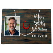 Rustiek Hout Rode Wijn Glas 50e Verjaardag Foto Groot Cadeauzakje (Voorkant)