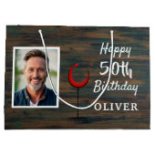 Rustiek Hout Rode Wijn Glas 50e Verjaardag Foto Groot Cadeauzakje (Achterkant)