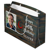 Rustiek Hout Rode Wijn Glas 50e Verjaardag Foto Groot Cadeauzakje (Achterkant Gekanteld)