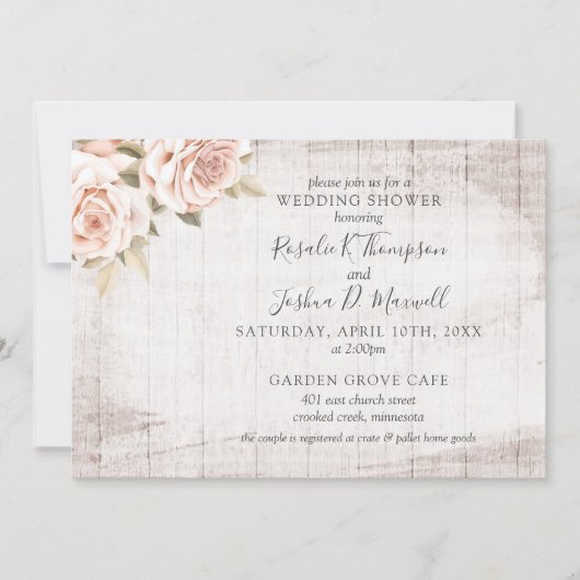 Rustiek Hout Romantische Rozen Paar Trouwdouche Kaart (Voorkant)