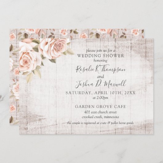 Rustiek Hout Romantische Rozen Paar Trouwdouche Kaart (Voorkant / Achterkant)