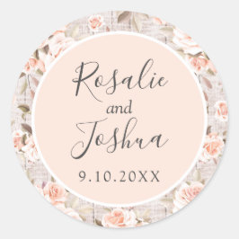 Rustiek Hout & Romantische Rozen Vervallen Trouwda Ronde Sticker