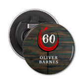 Rustiek Hout Rood Wijnglas 60e Verjaardag Button Flesopener (Voorkant)